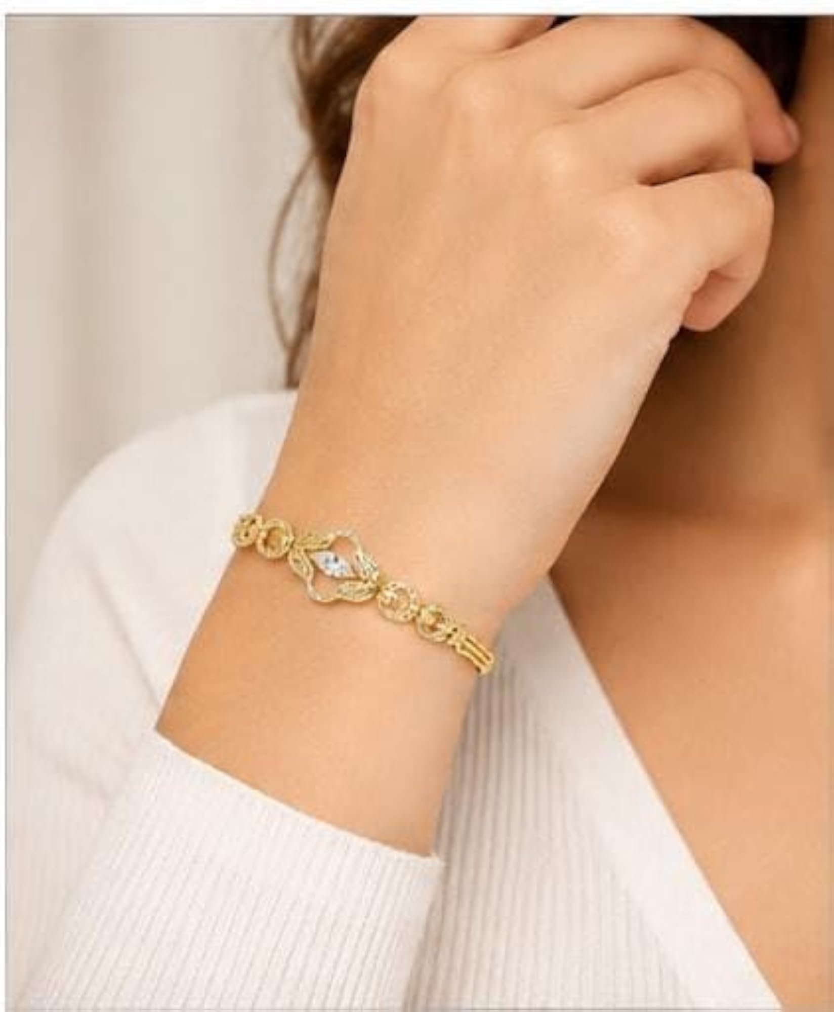 Gold-Tone Link Bracelet with Marquise Crystal Centre Stone